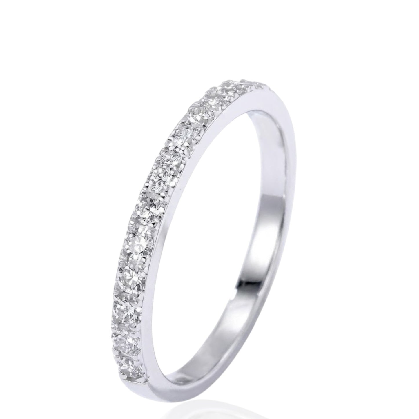 Sterling Silver Half Eternity Ring 2 mm Pave Set Round CZ Stone RCZ0380501