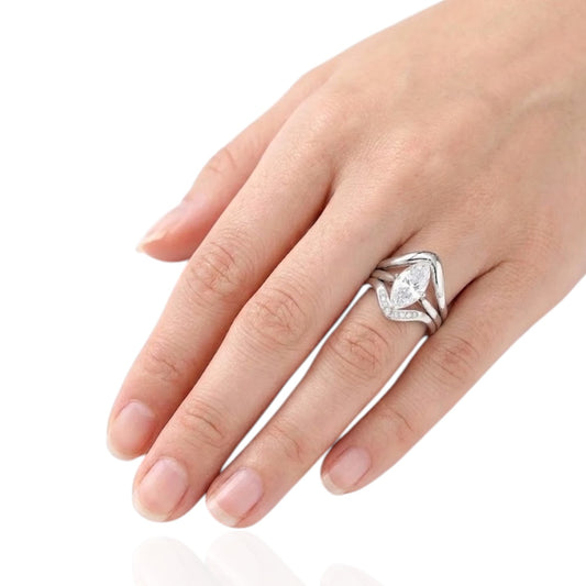 Sterling Silver Triple Ring Cz Stone RCZ2531
