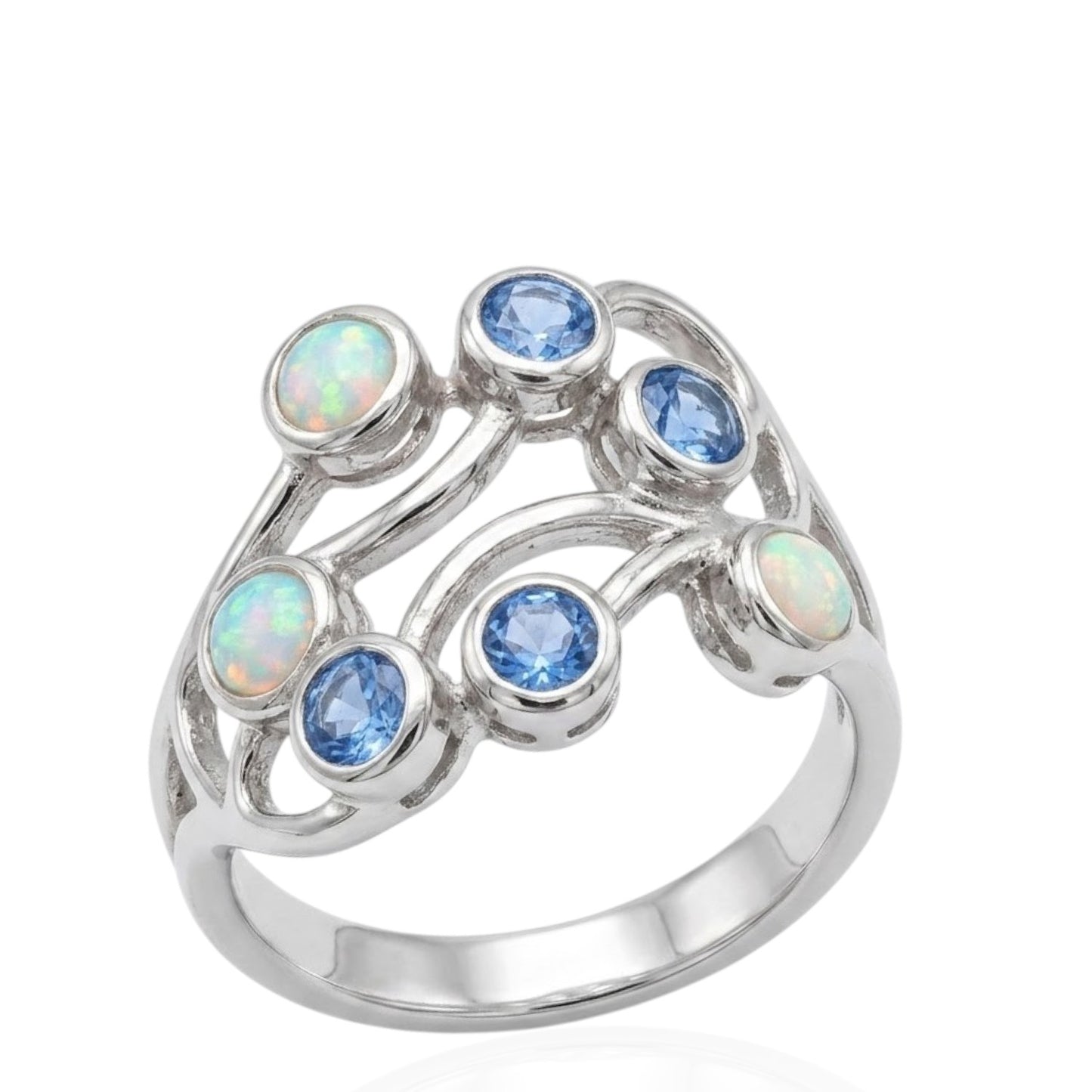 Sterling Silver White-Blue Opal Ring RCZ0559602