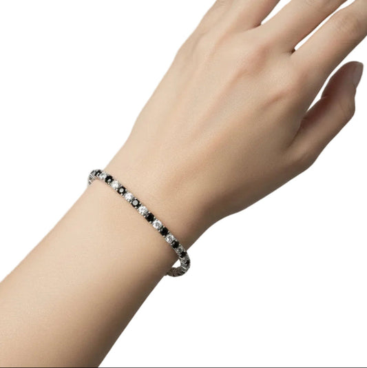Sterling Silver 7.5" Tennis Bracelet Black-White 3 MM CZ Stone BRCZ106SW