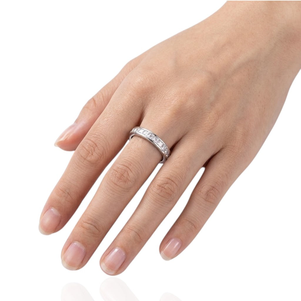 Sterling Silver Half Eternity Ring 2 mm Channel Set Princess Cut CZ Stone RCZ0381401