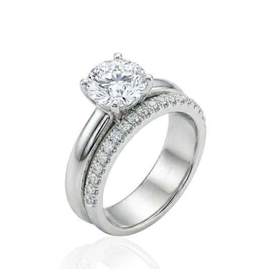 Sterling Silver Double Set Ring CZ Stone RCZ8137