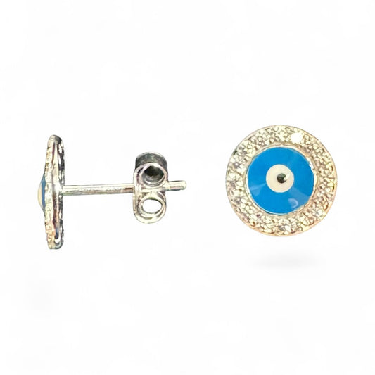 Sterling Silver Evil Eye Stud Earring ECZ10086