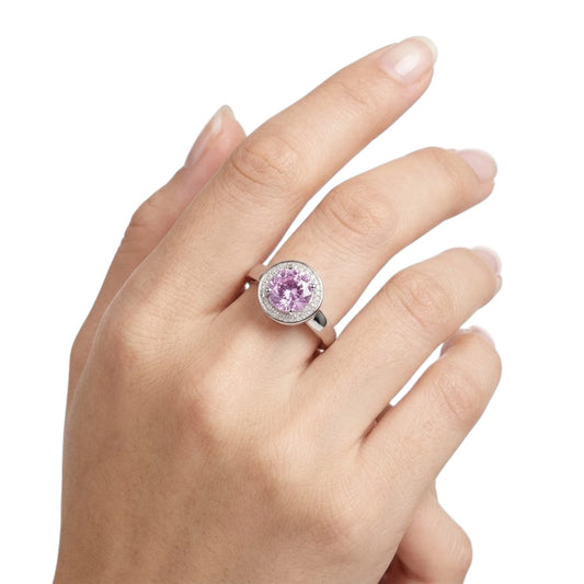 Sterling Silver Ring Pink CZ Stone RCZ4001