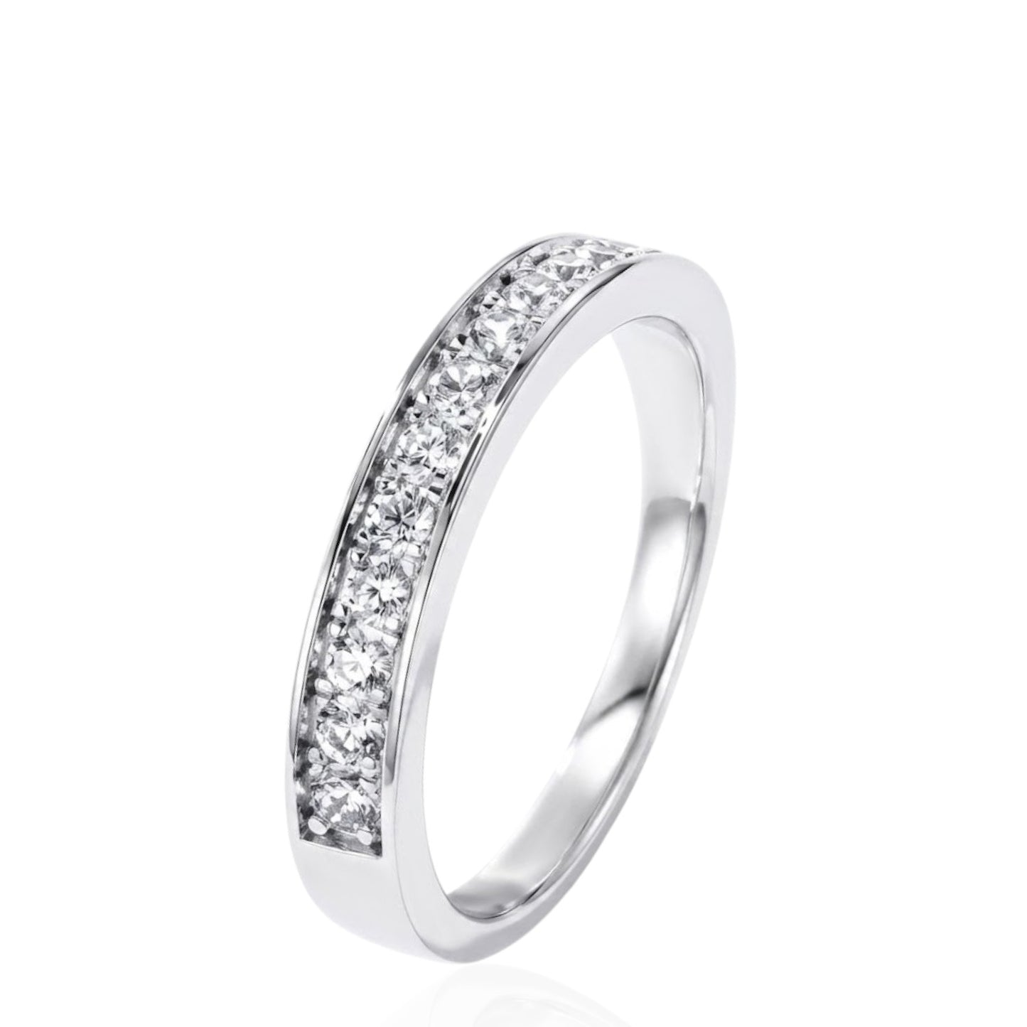 Sterling Silver Half Eternity Ring 2 mm Bread Bright Set Round CZ Stone RCZ0380901
