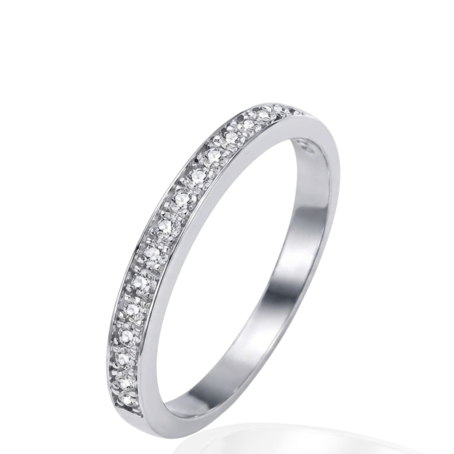 Sterling Silver Half Eternity Ring 1.5 mm Bread Bright Set Round CZ Stone RCZ0380801