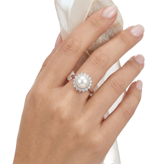 Sterling Silver Cz Pearl Ring RCZ1301