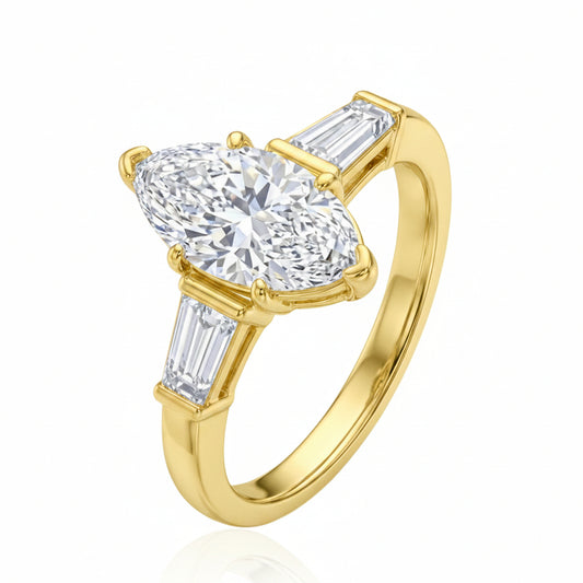 Sterling Silver Marquise & Baguette Ring Round CZ Stone RCZ2327