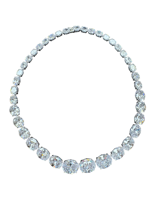 Sterling Silver Graduated Tennis Necklace 18" Oval CZ Stone NCZ33106