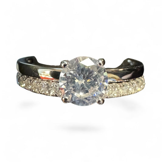 Sterling Silver Double Set Ring CZ Stone RCZ8137