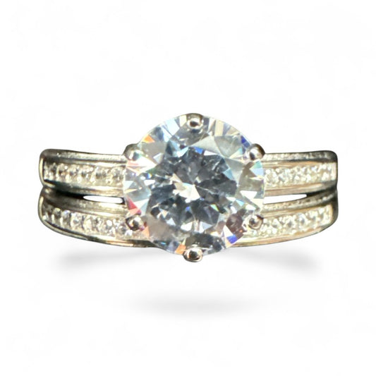 Sterling Silver Double Set Ring CZ Stone RCZ8139