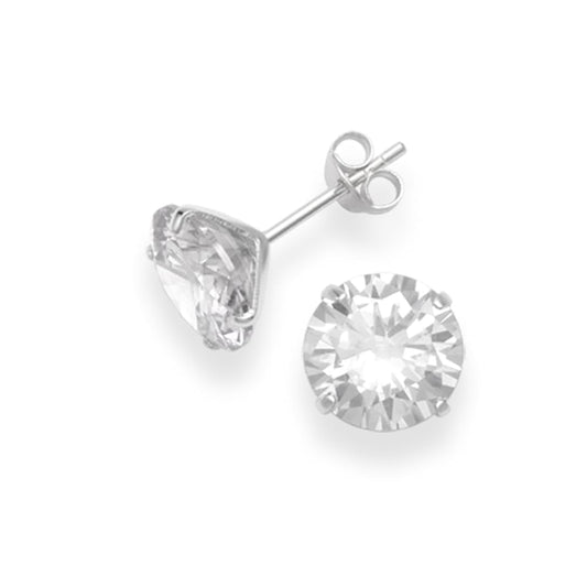 Sterling Silver Cz Round Stud Earrings